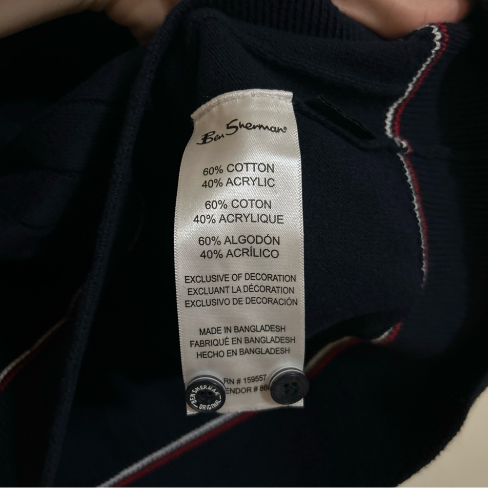 Ben Sherman Polo Shirt Mens Med Navy Blue Red Retro Textured Knit Ribbed Sweater - Picture 5 of 6